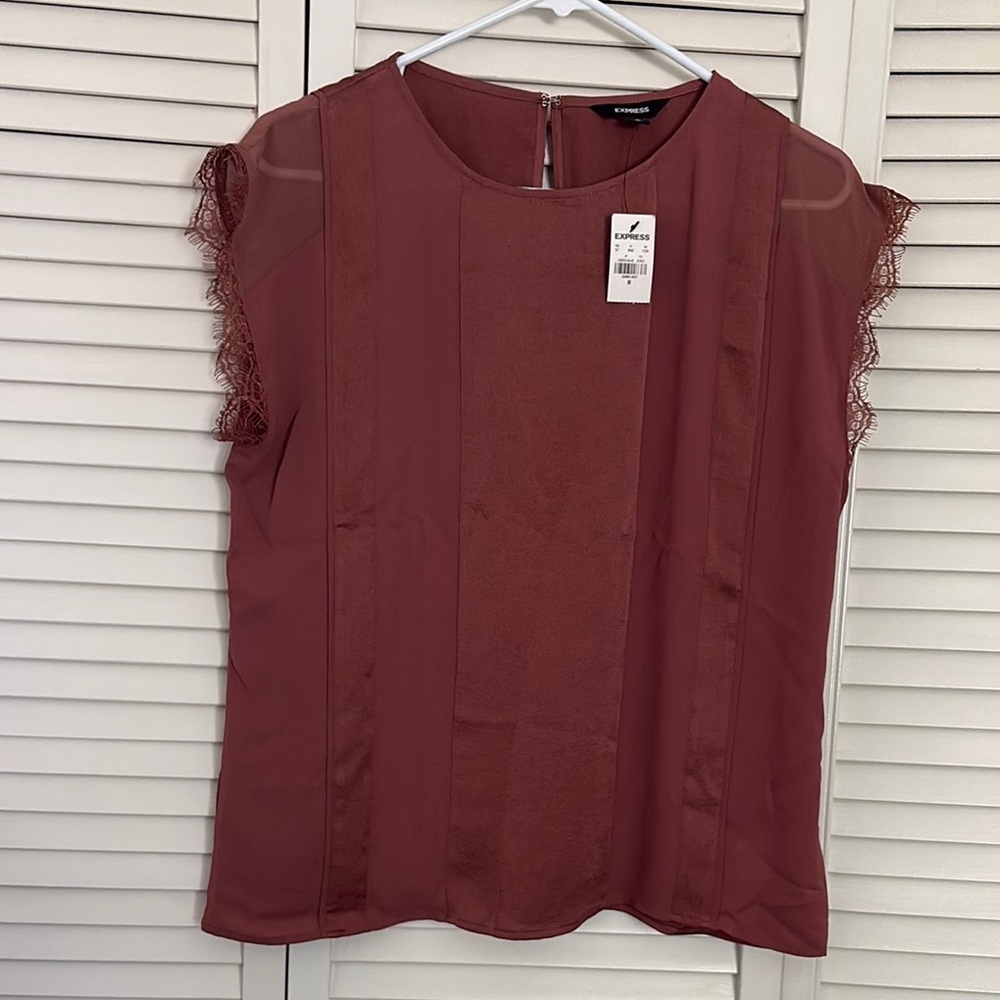 Express Women's Lace Sleeve Blouse in Dusty Rose